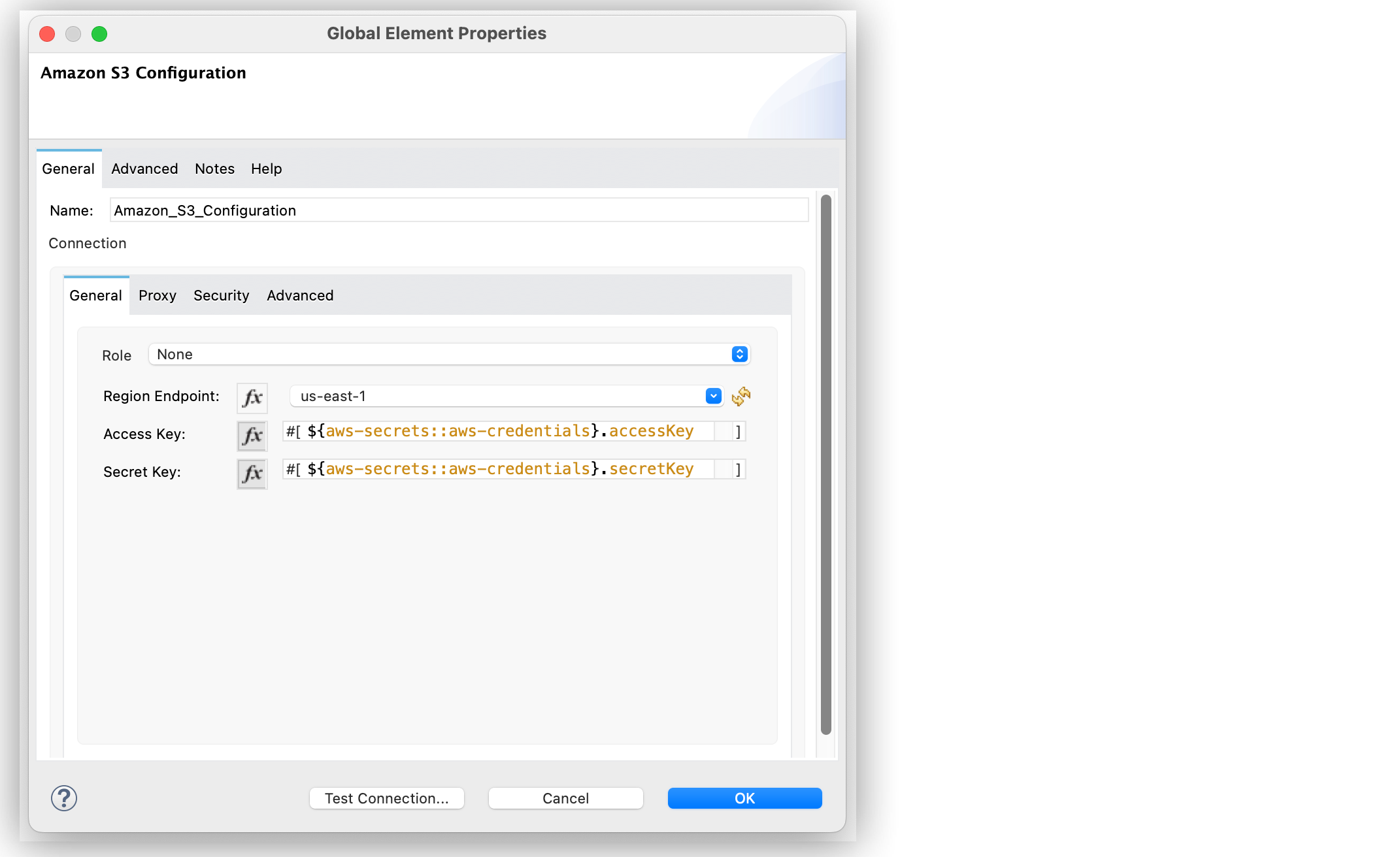 Example of Amazon Secrets Manager Properties Provider configuration for Amazon S3 Connector with JSON expression