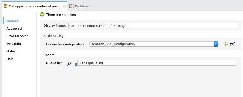 Get Approximate Number of Messages properties window configuration