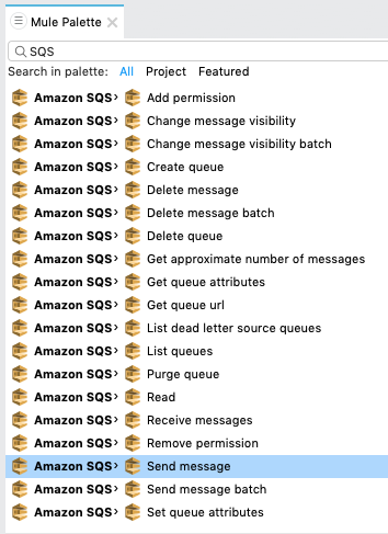 Send Message operation is selected in the Mule Palette view