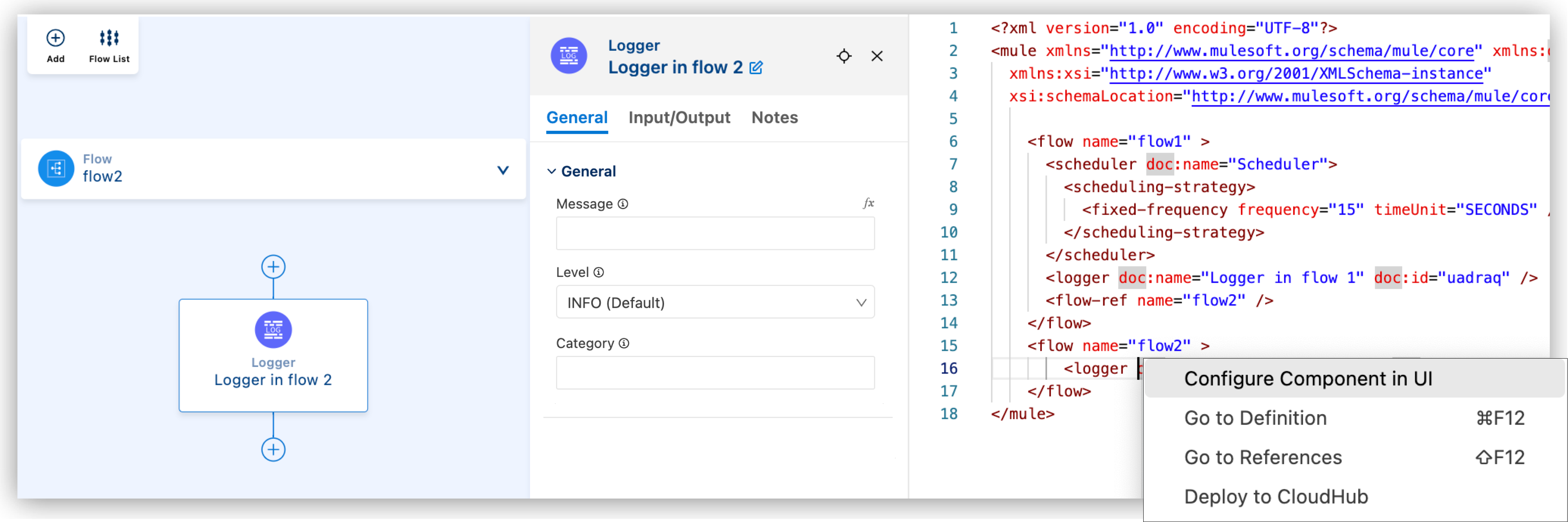 Opening a component in the canvas from the XML