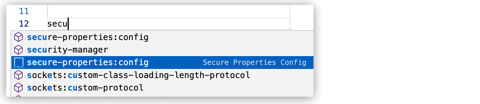Selecting Secure Configuration Properties Snippet