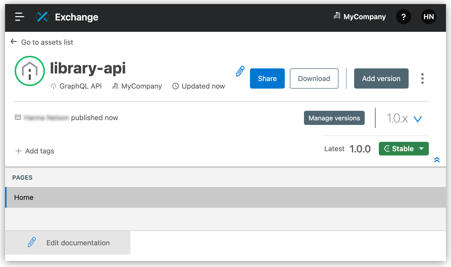 "GraphQL API spec on Exchange