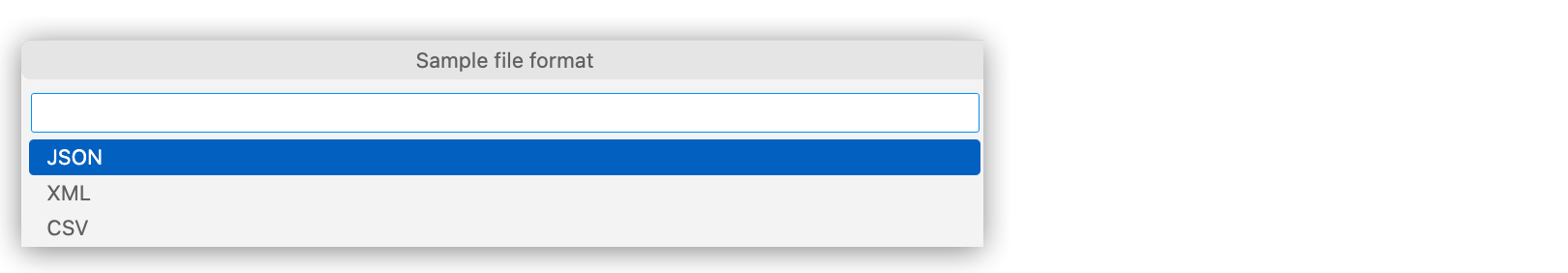 Menu of sample data file formats