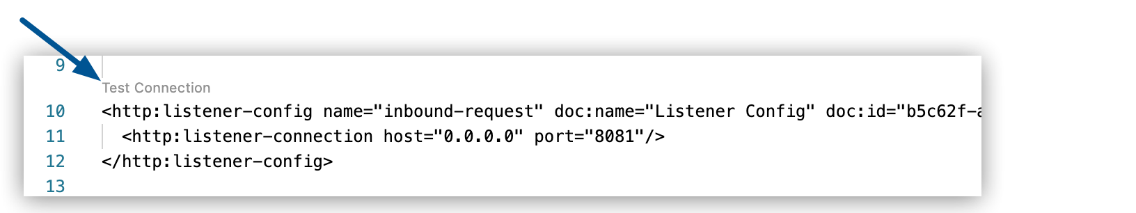 HTTP Listener Test Connection link in the configuration XML