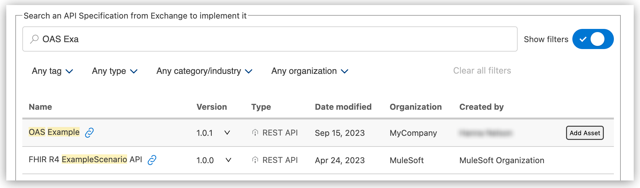 Search an API from Exchange