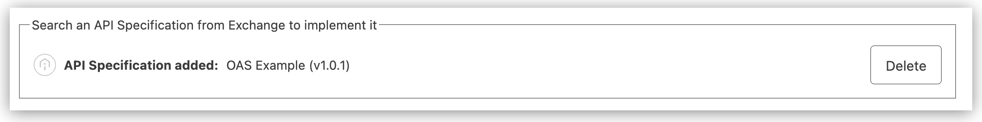 OAS Example API selected in the Implement an API Specification form