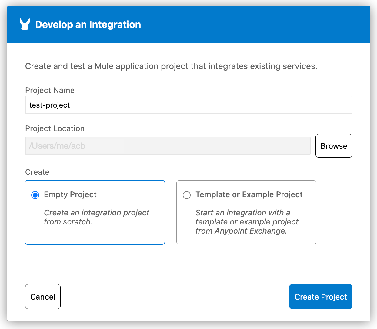 Create integration project from scratch.