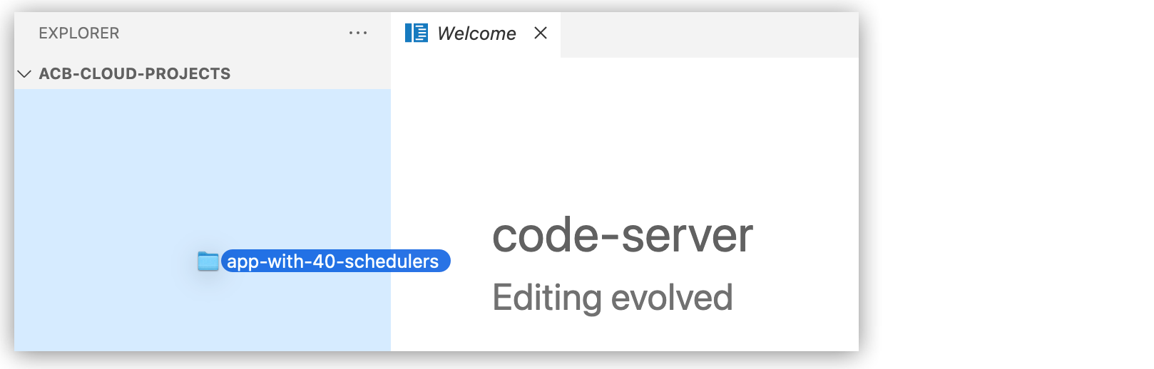 Drag a project folder to the Explorer view in the cloud IDE