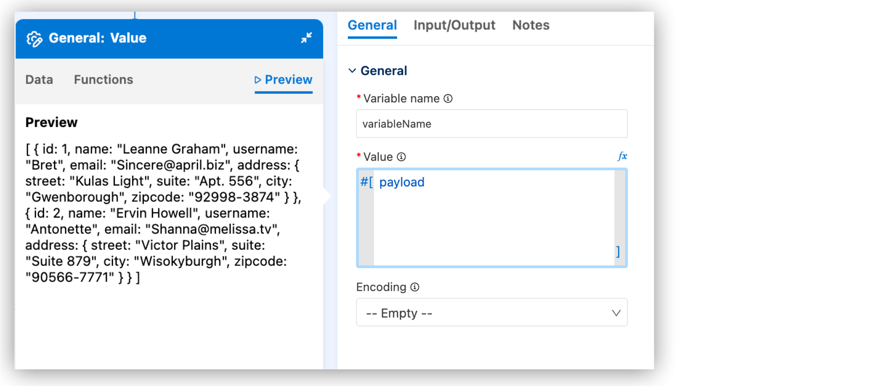 Sample data preview in the expression builder