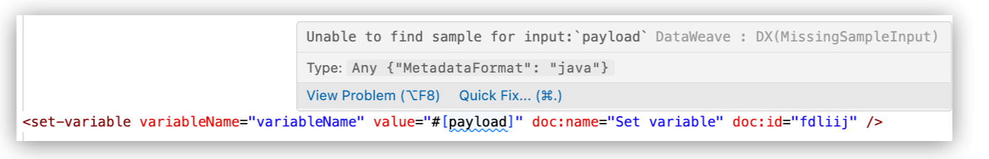 Quick Fix in the configuration XML file