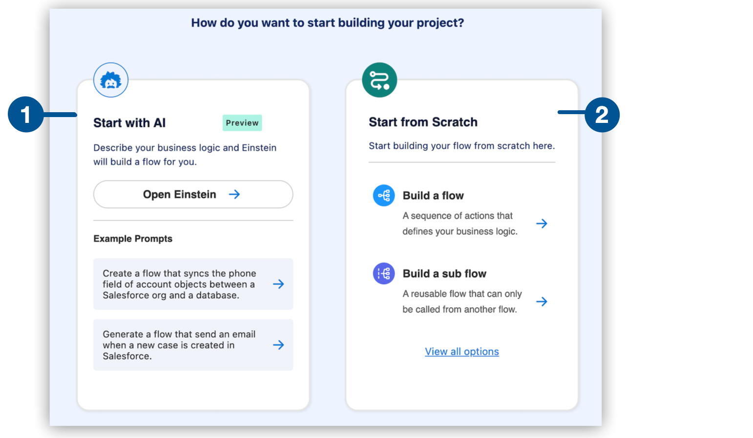 Starting cards on new project canvas