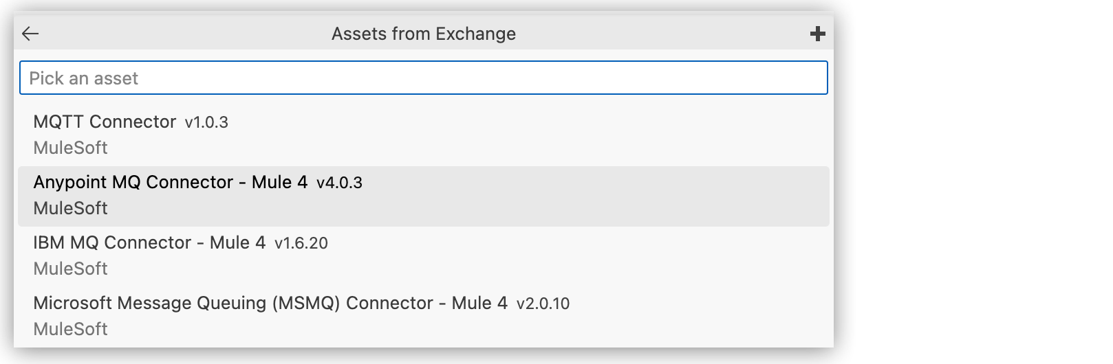 "Import Anypoint MQ Connector from Exchange