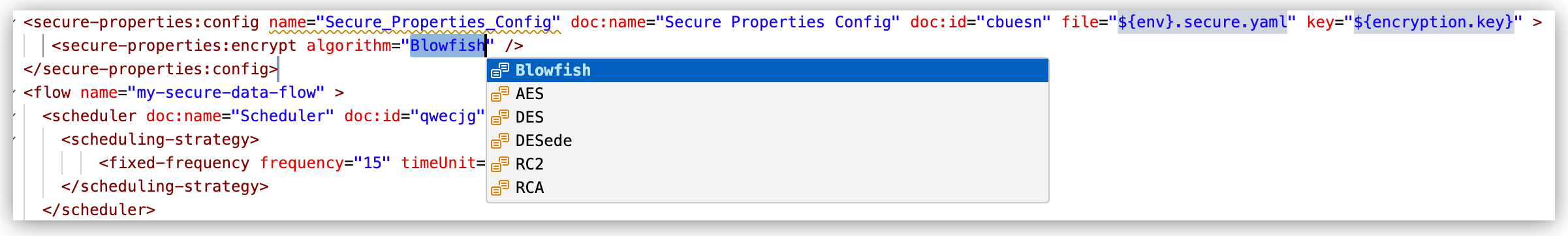 List of supported algorithms in Secure Configuration Properties module.