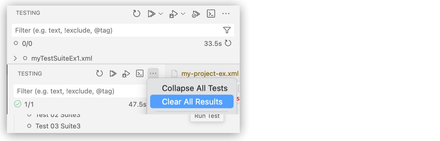 Clearing test results from Testing panel