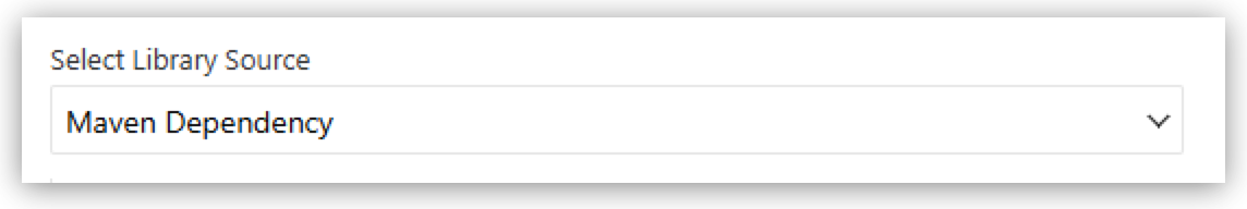 Select Library Source drop-down menu set to Maven Dependency