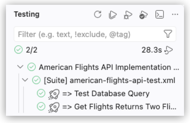 The testing panel results showing both tests passed.
