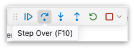 The Step Over button in the debug toolbar