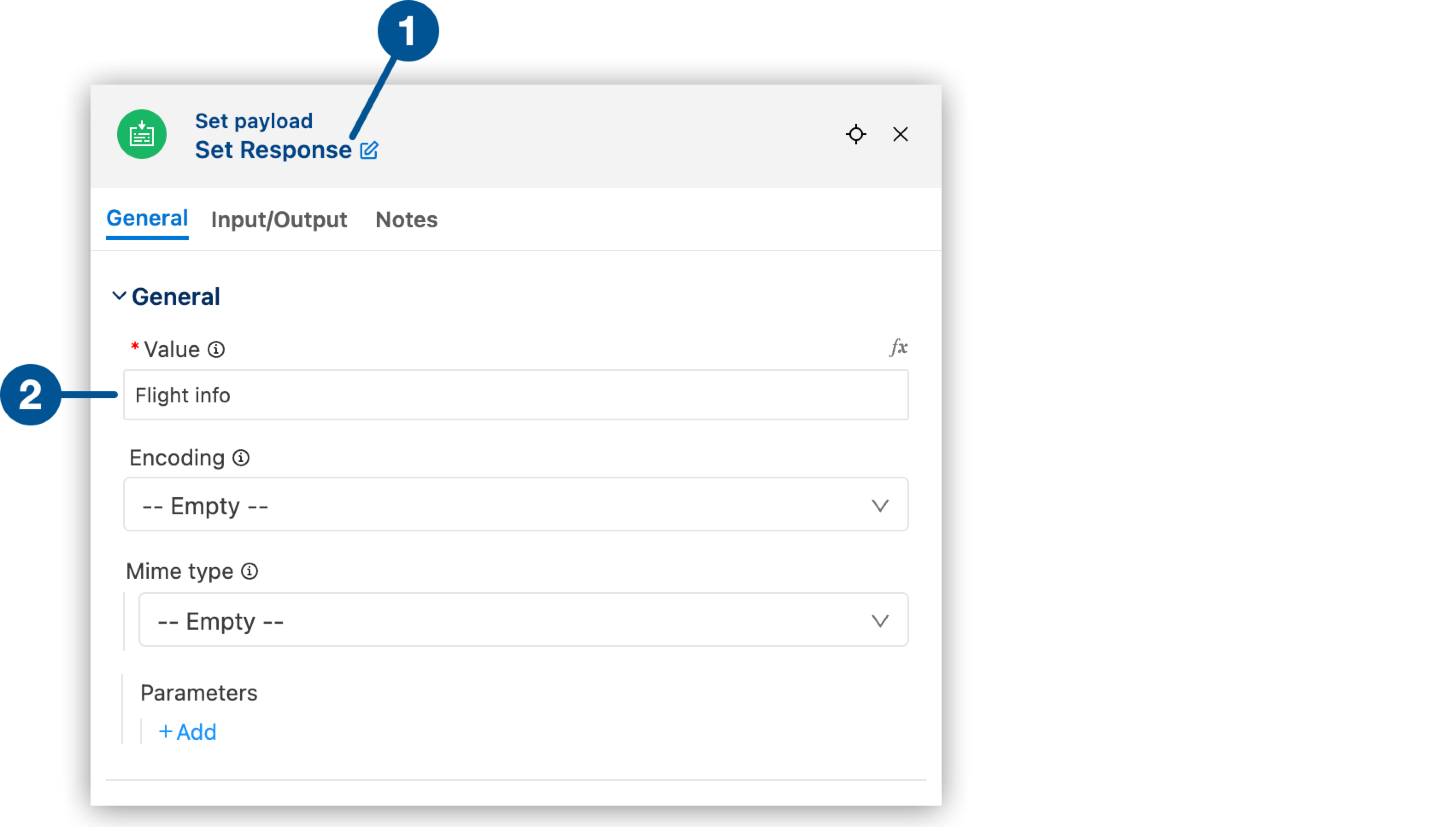 Configure the Set Payload component through its configuration panel.