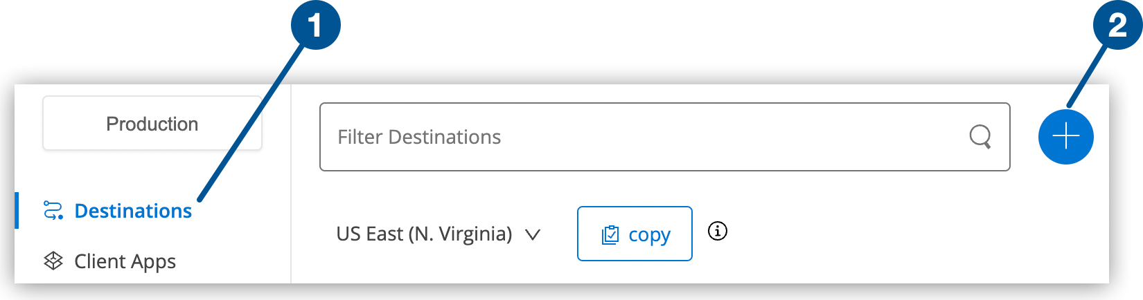 Destinations option and the Add icon