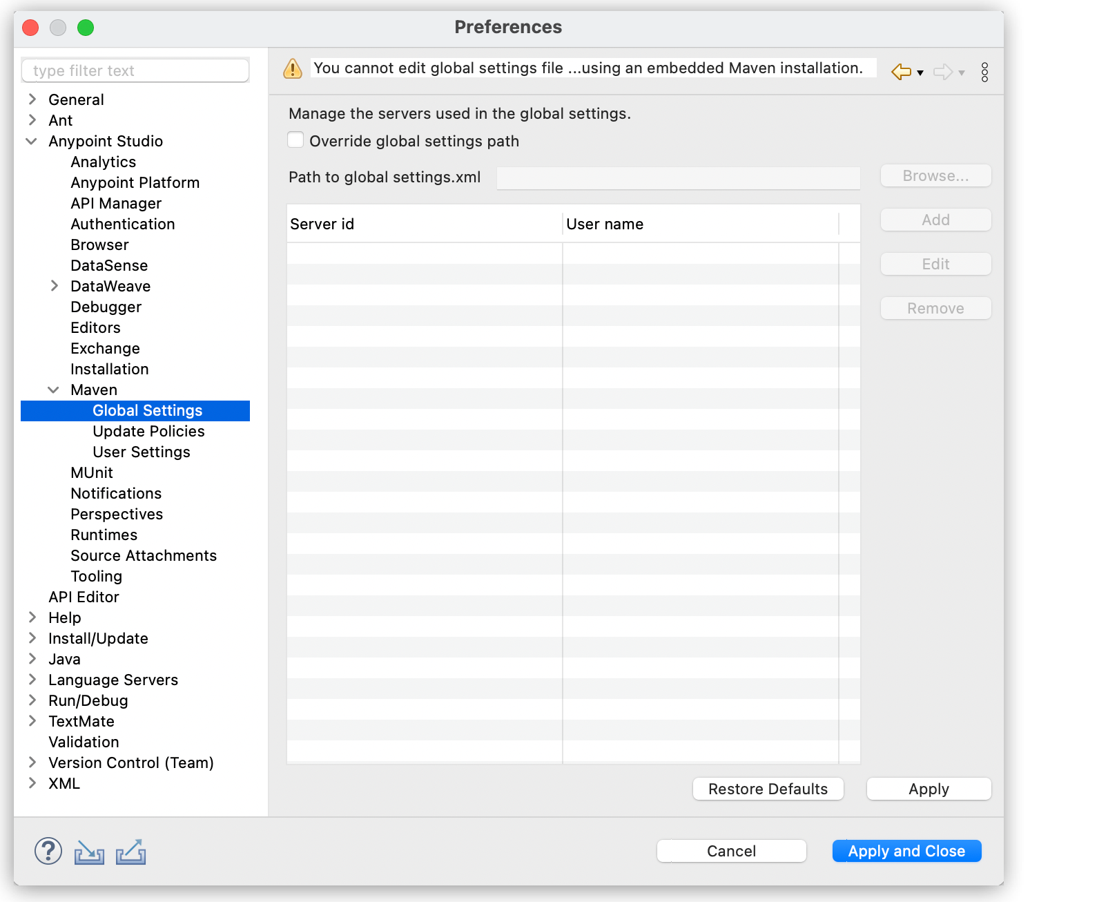 “*Global Settings* option highlighted in the Studio setting preferences window.”