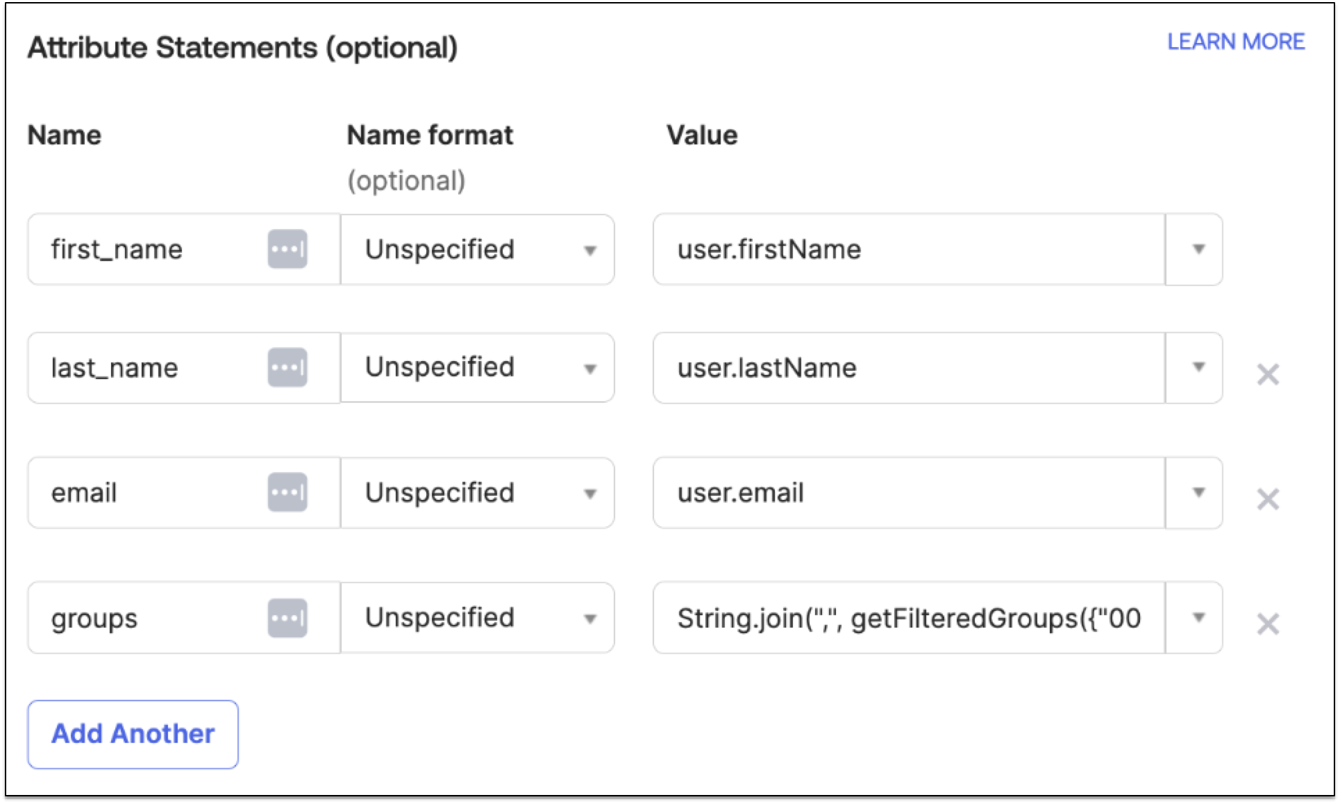 SAML Attribute Statements example