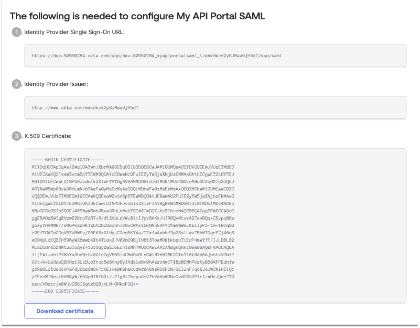 SAML instructions to set up page