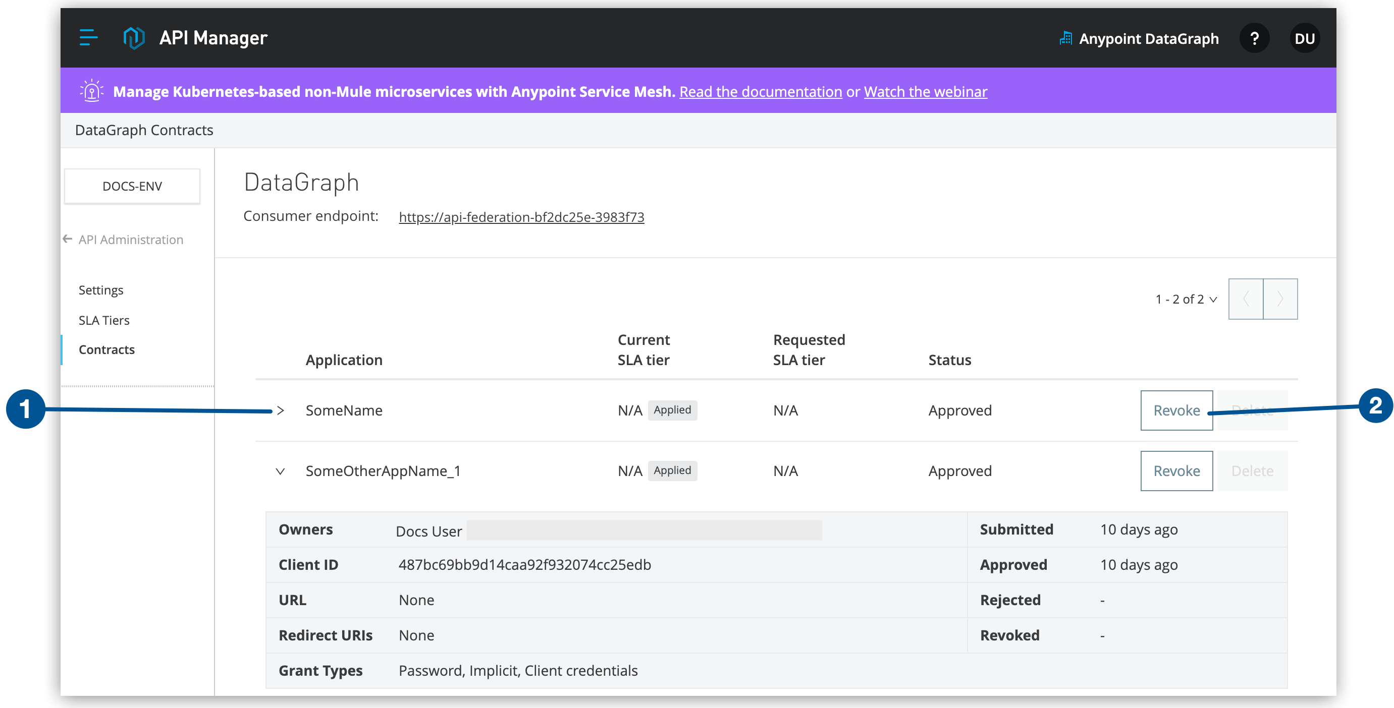 The DataGraph contracts page