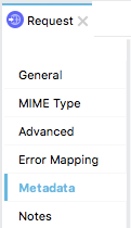 Metadata option is highlighted in the Request tab.
