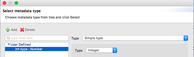 Select metadata type window is displayed with the previously mentioned options.