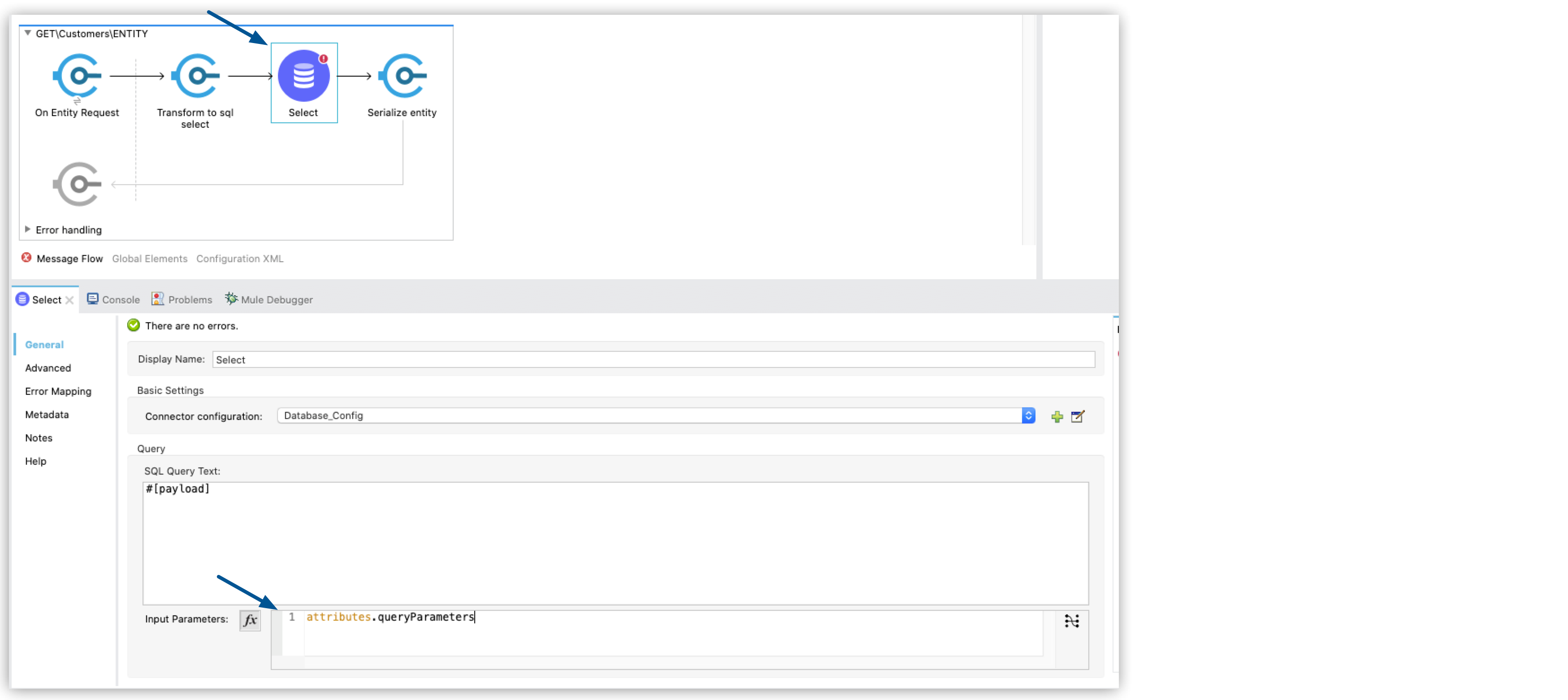 *Select database* and *Input Parameters* field highlighted