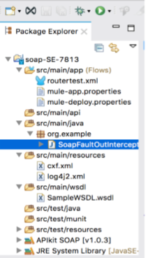 Studio project structure with *SoapFaultOutInterceptor* highlighted.
