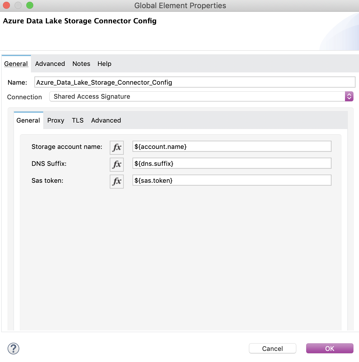 Create File System Config with Shared Access Signature connection values