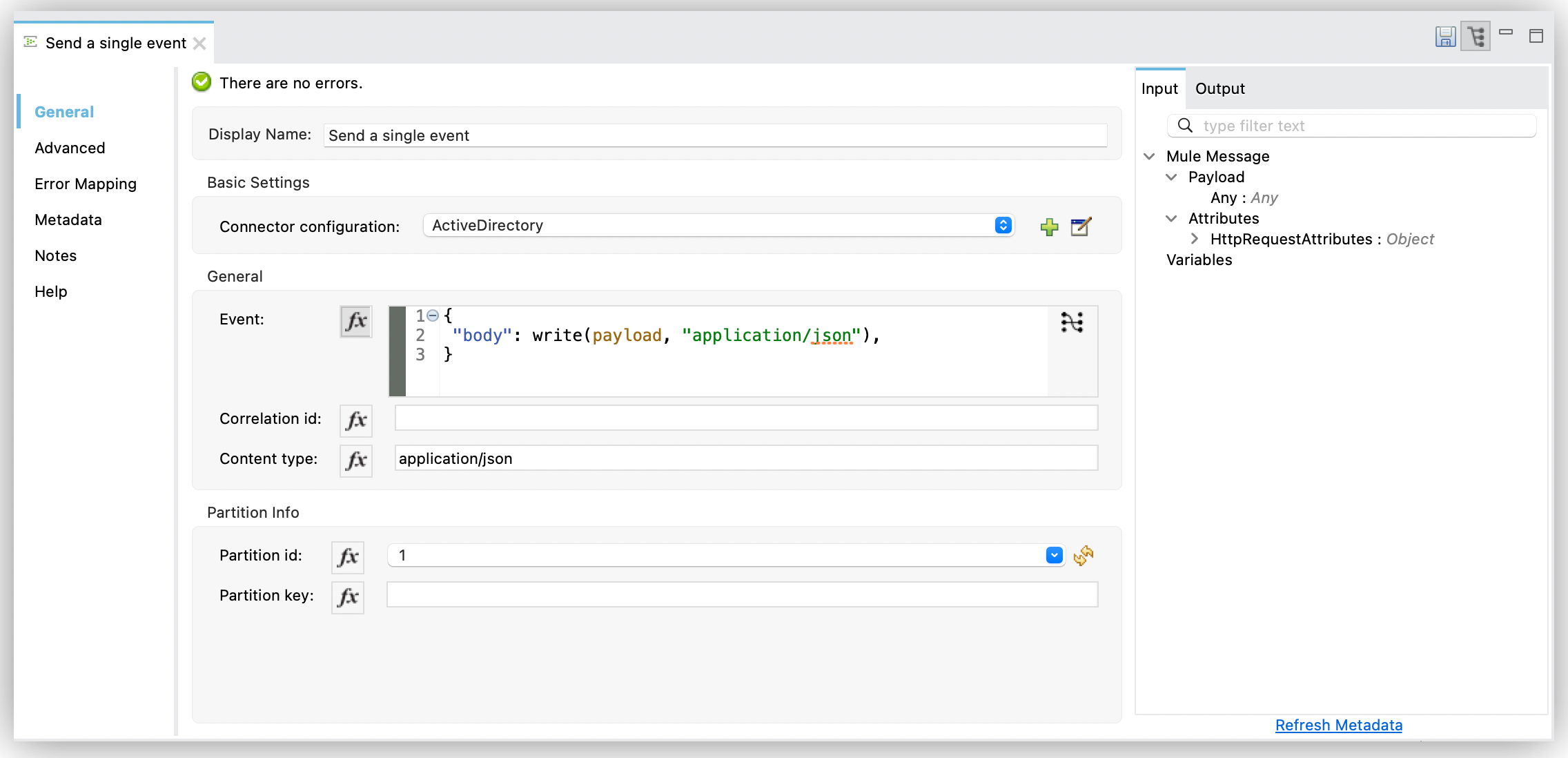 Send Single Event with Content Type configuration in Studio