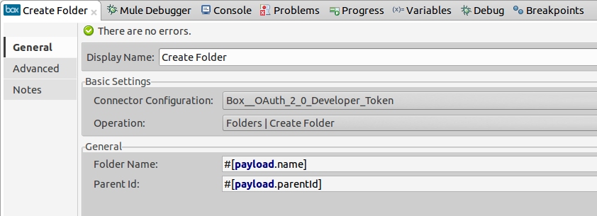 Create Folder UI Settings
