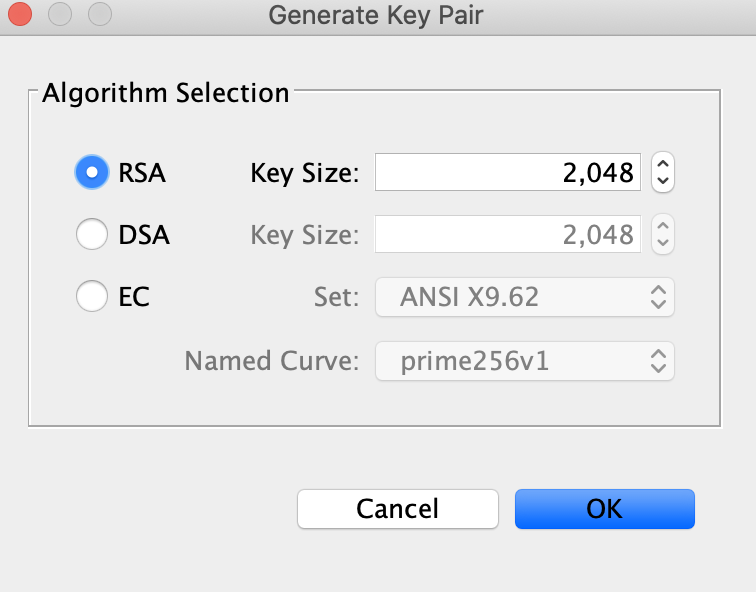 RSA with a key size of 2048 selection