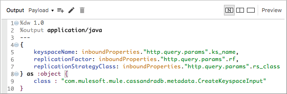 DataWeave code in the properties window