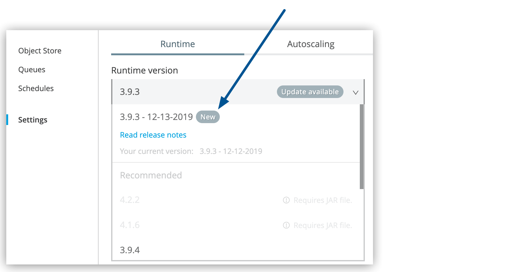 New label for updating runtime version for an app