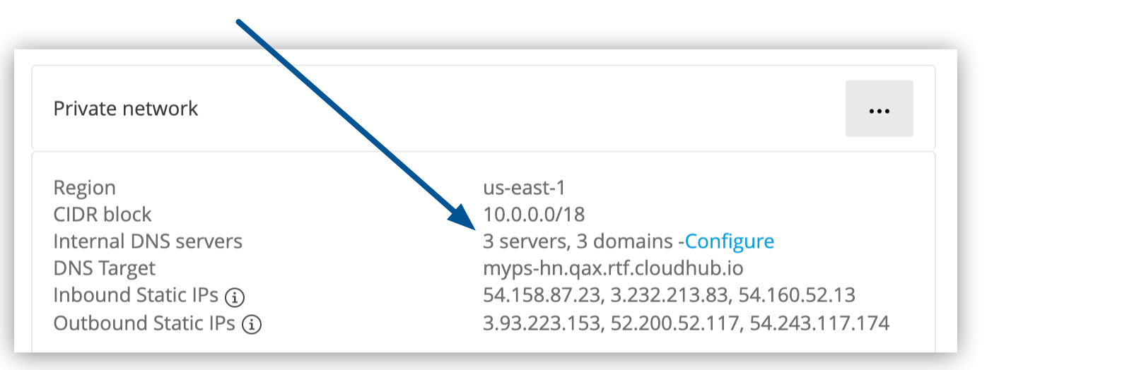 Internal DNS configuration in the Private Network section