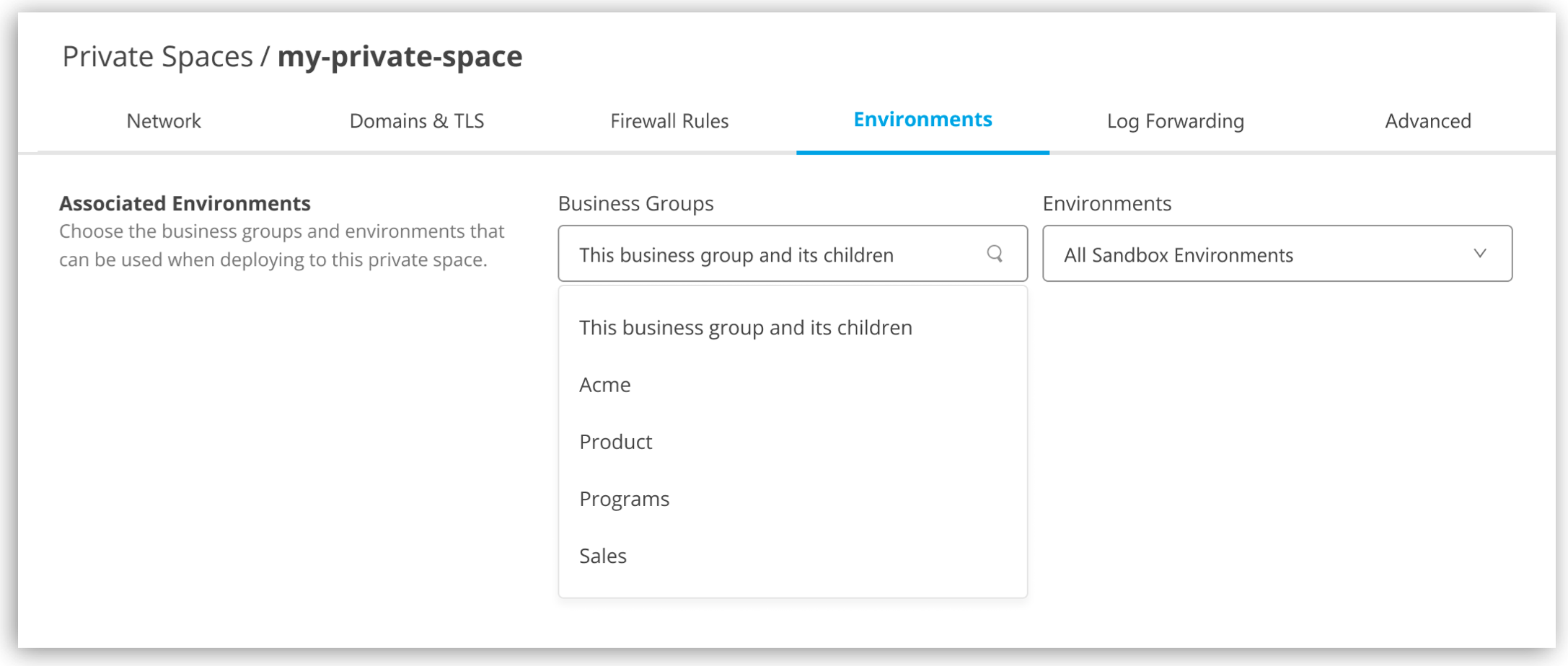 Select the business group from the drop-down list.