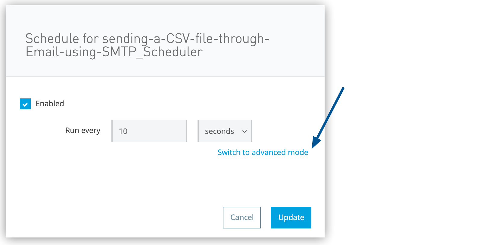 Switch to advanced mode link in the schedule editor