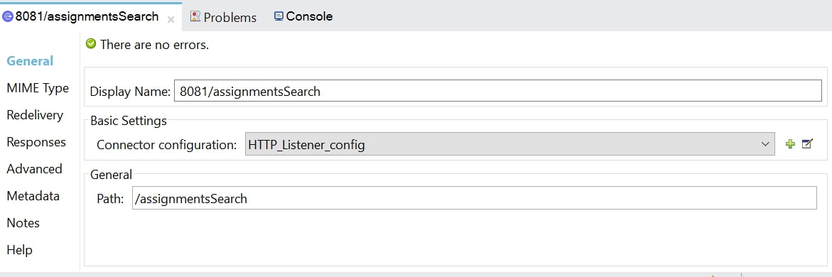 HTTP Listener General configuration example values