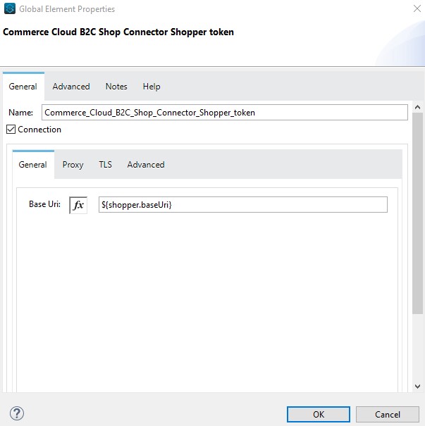 Commerce Cloud B2C Shop Connector Shopper Token General properties tab