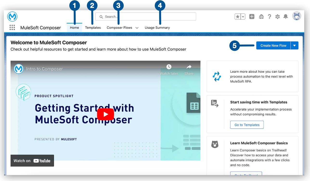 Mulesoft Composer for Salesforce Home page