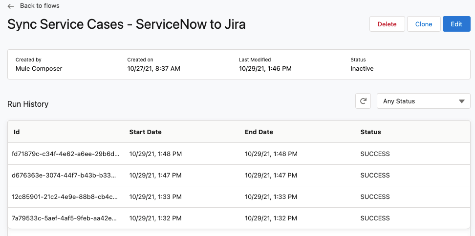 Image of a flow run history