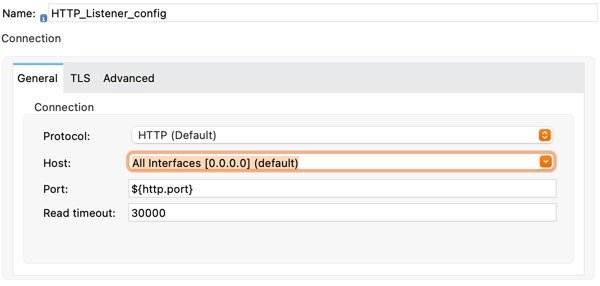 Http Listener configuration window for CloudHub example