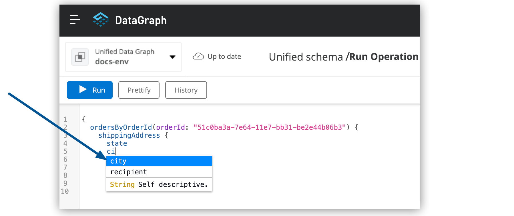 Using inline autocompletion to write a query