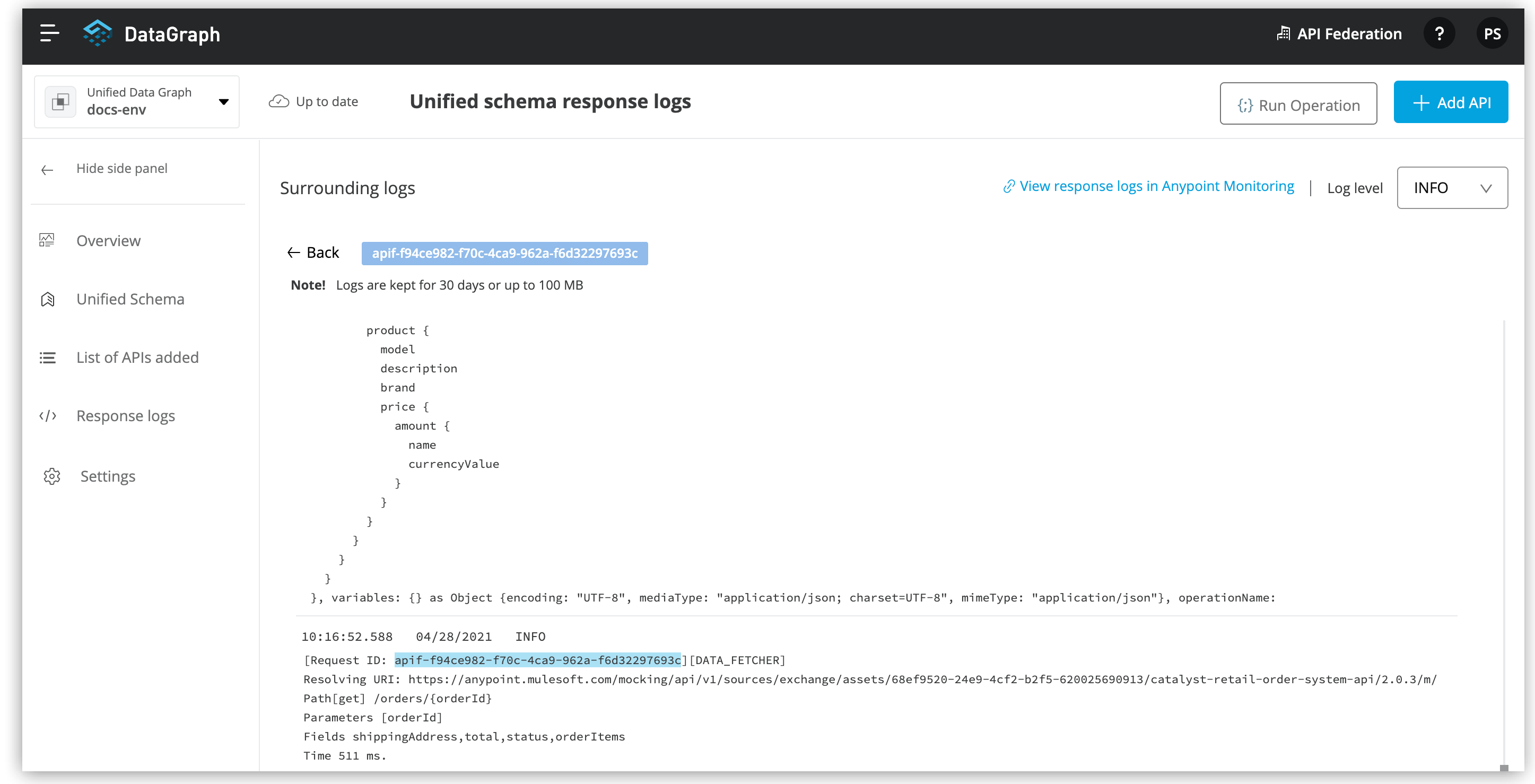 Query response logs page