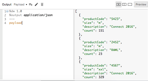 A JSON output preview