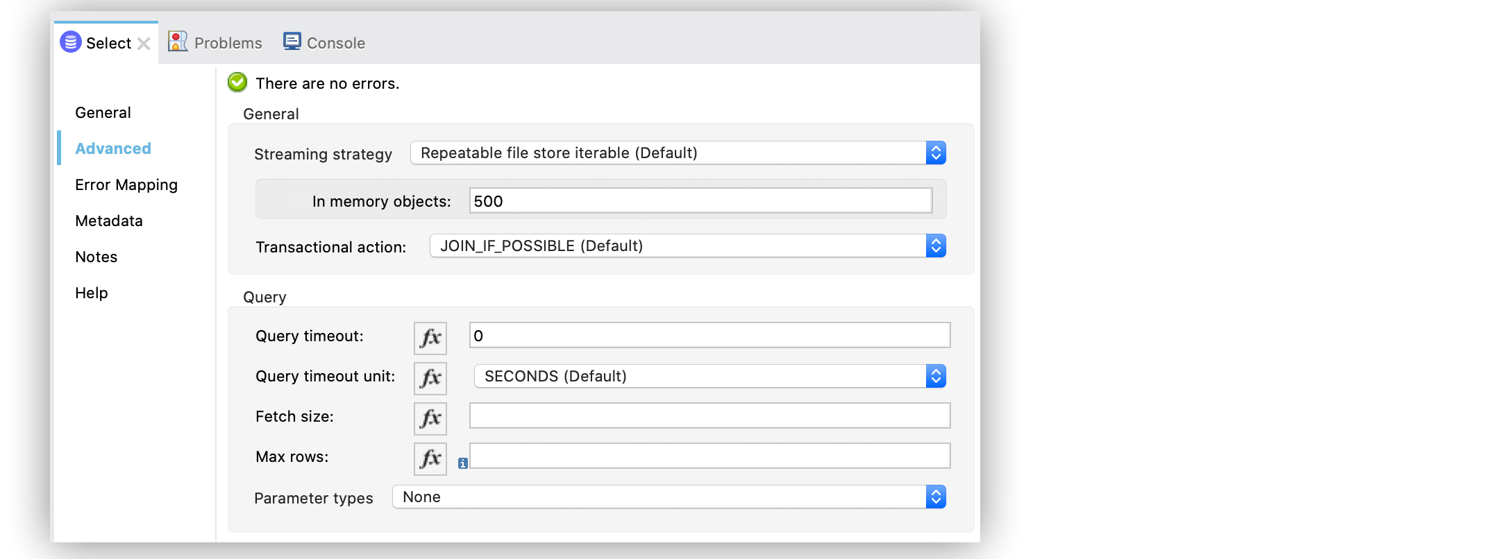 .The Query timeout field configuration in Studio