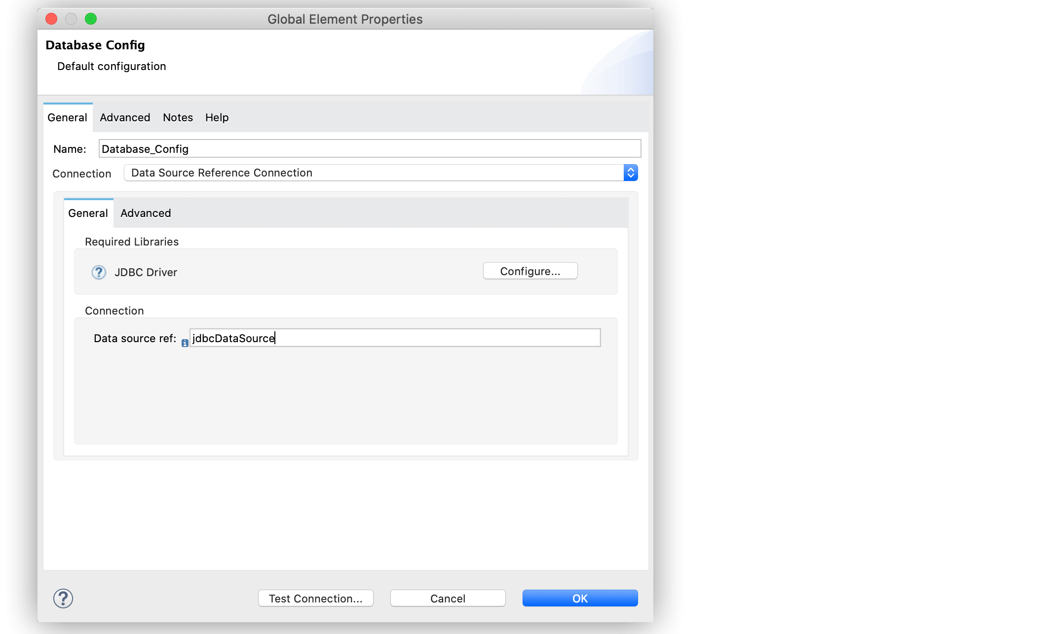 The Data Source Reference Connection global configuration